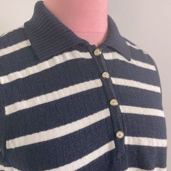 St. John Sport by Marie Gray Black Striped Polo Sweater - Picture 4 of 11